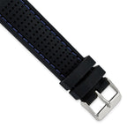 Ventilated Silicone Watch Band in Black with Blue Stitching, 20mm