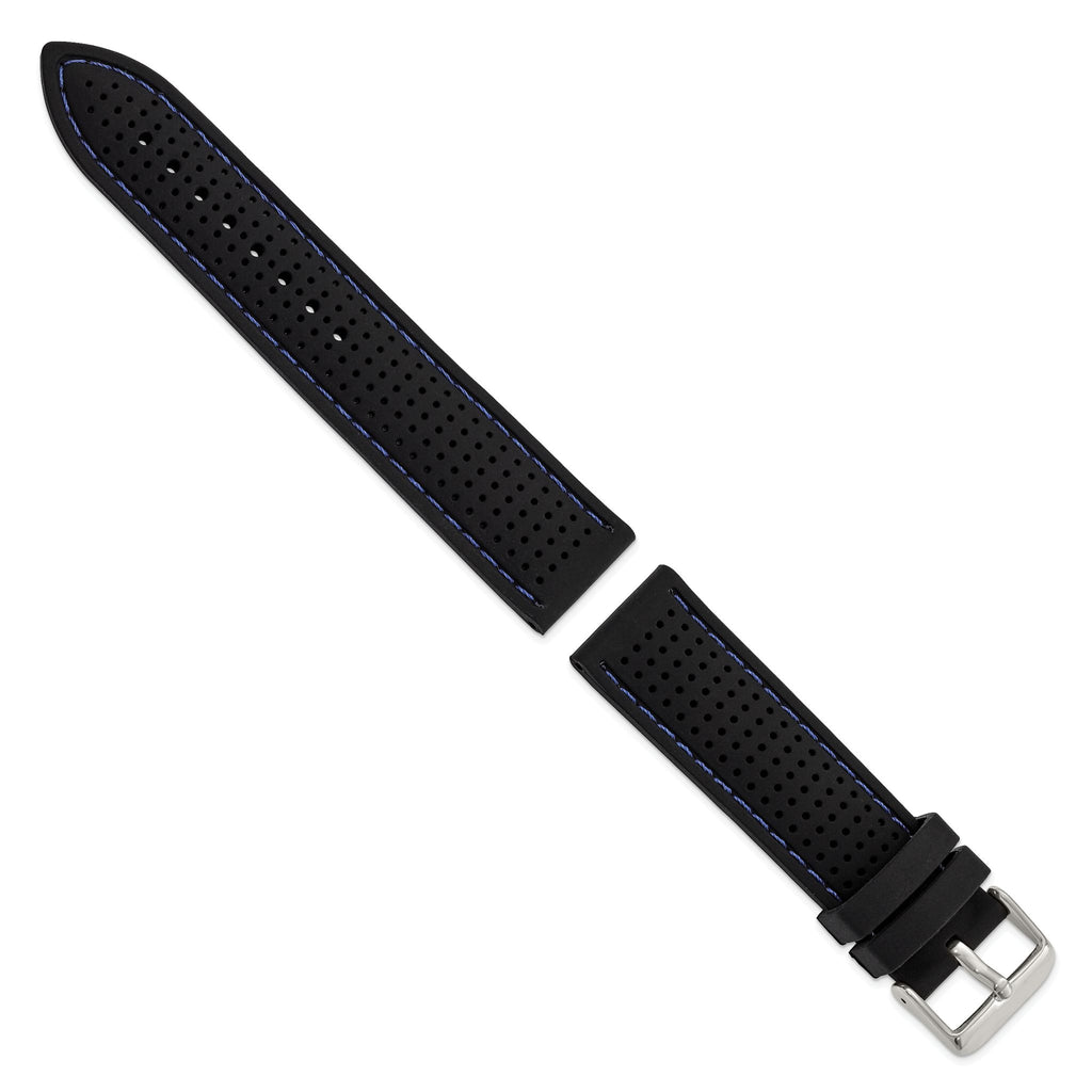 Ventilated Watch Band in Silicone Rubber with Blue Stitching Black - Sophia Jewelers
