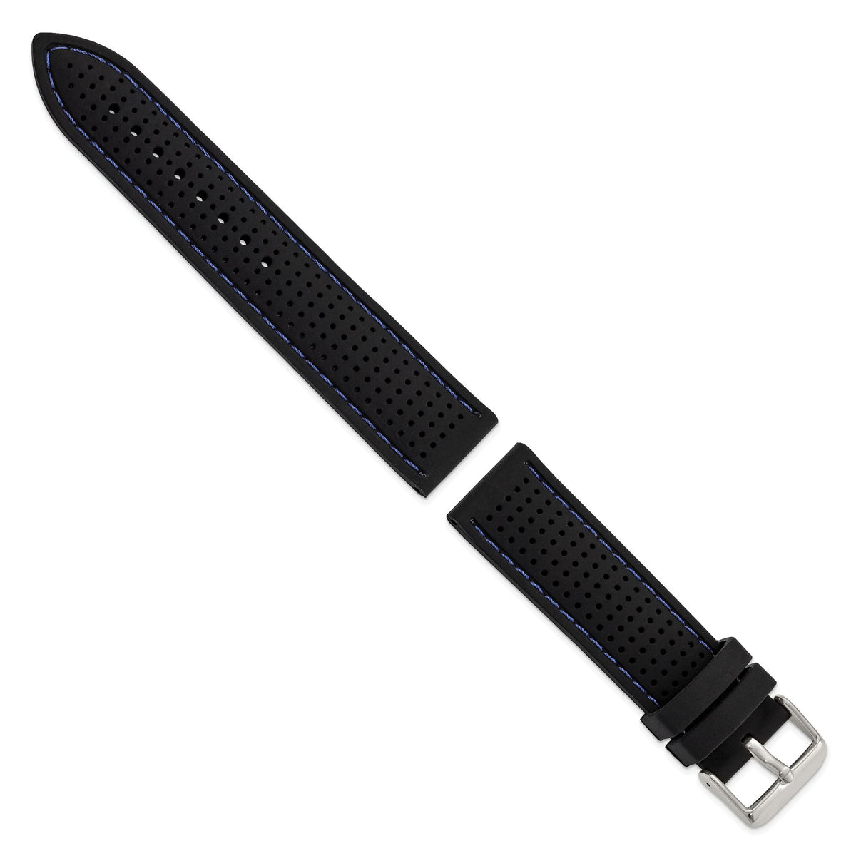 Ventilated Watch Band in Silicone Rubber with Blue Stitching Black - Sophia Jewelers