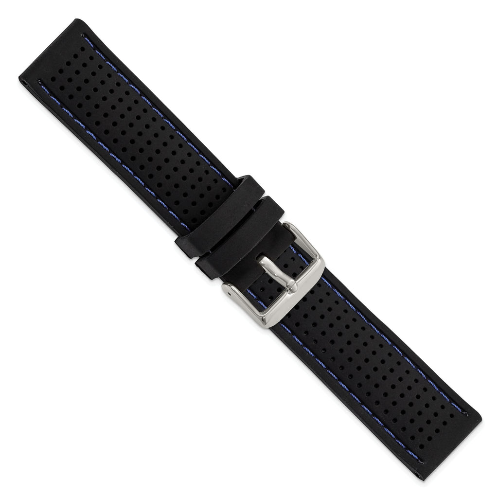Ventilated Watch Band in Silicone Rubber with Blue Stitching Black - Sophia Jewelers