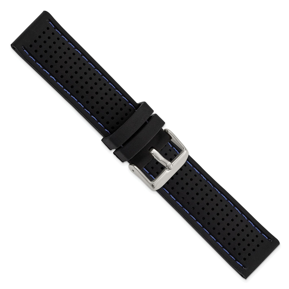 Ventilated Watch Band in Silicone Rubber with Blue Stitching Black - Sophia Jewelers
