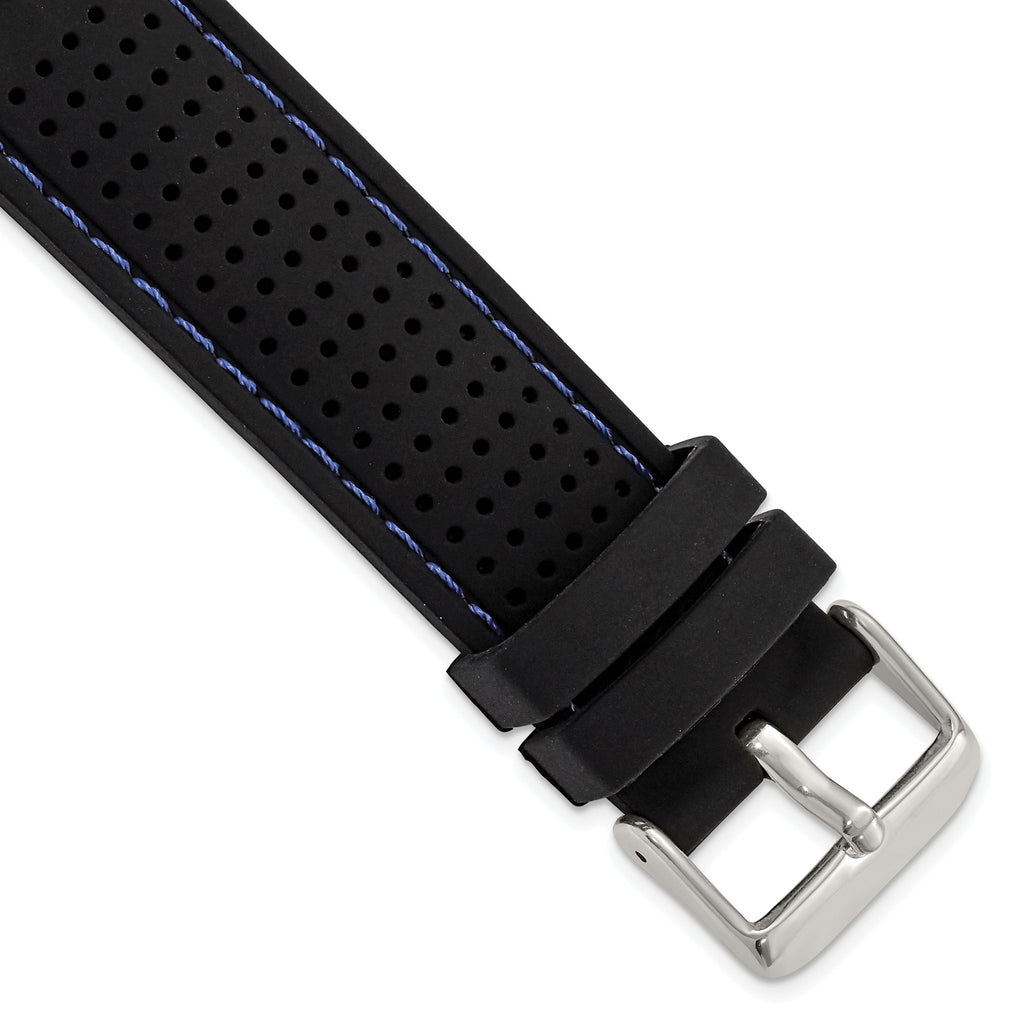 Ventilated Watch Band in Silicone Rubber with Blue Stitching Black - Sophia Jewelers