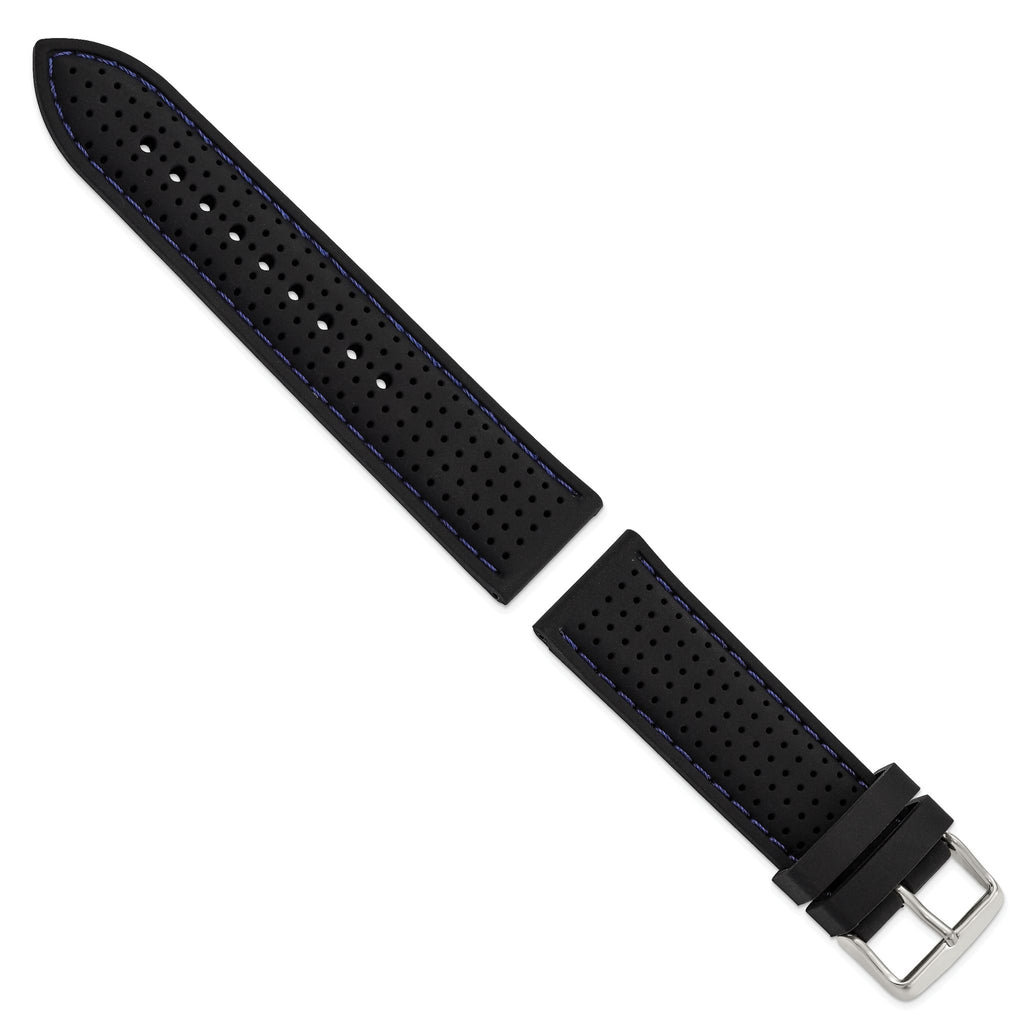 Ventilated Watch Band in Silicone Rubber with Blue Stitching Black - Sophia Jewelers