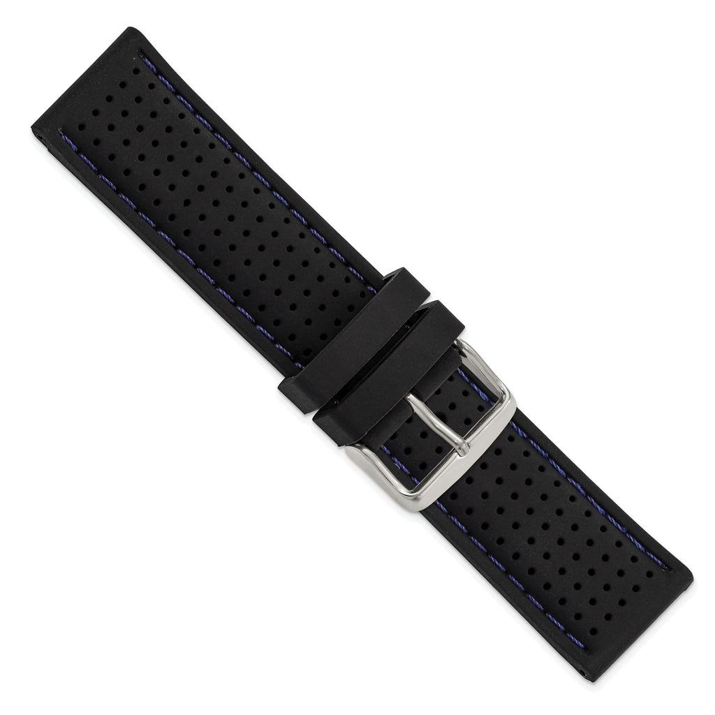 Ventilated Watch Band in Silicone Rubber with Blue Stitching Black - Sophia Jewelers