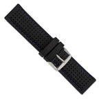 Ventilated Watch Band in Silicone Rubber with Blue Stitching Black - Sophia Jewelers