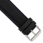 Ventilated Silicone Watch Band in Black with Blue Stitching, 20mm