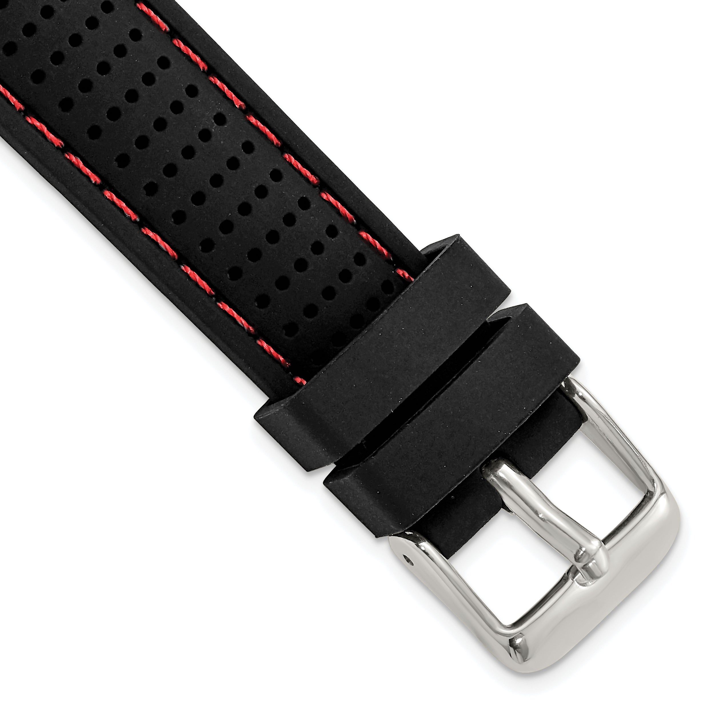 18mm Black Ventilated Silicone with Red Stitching and Silver-tone Buckle 8 inch Watch Band Main image