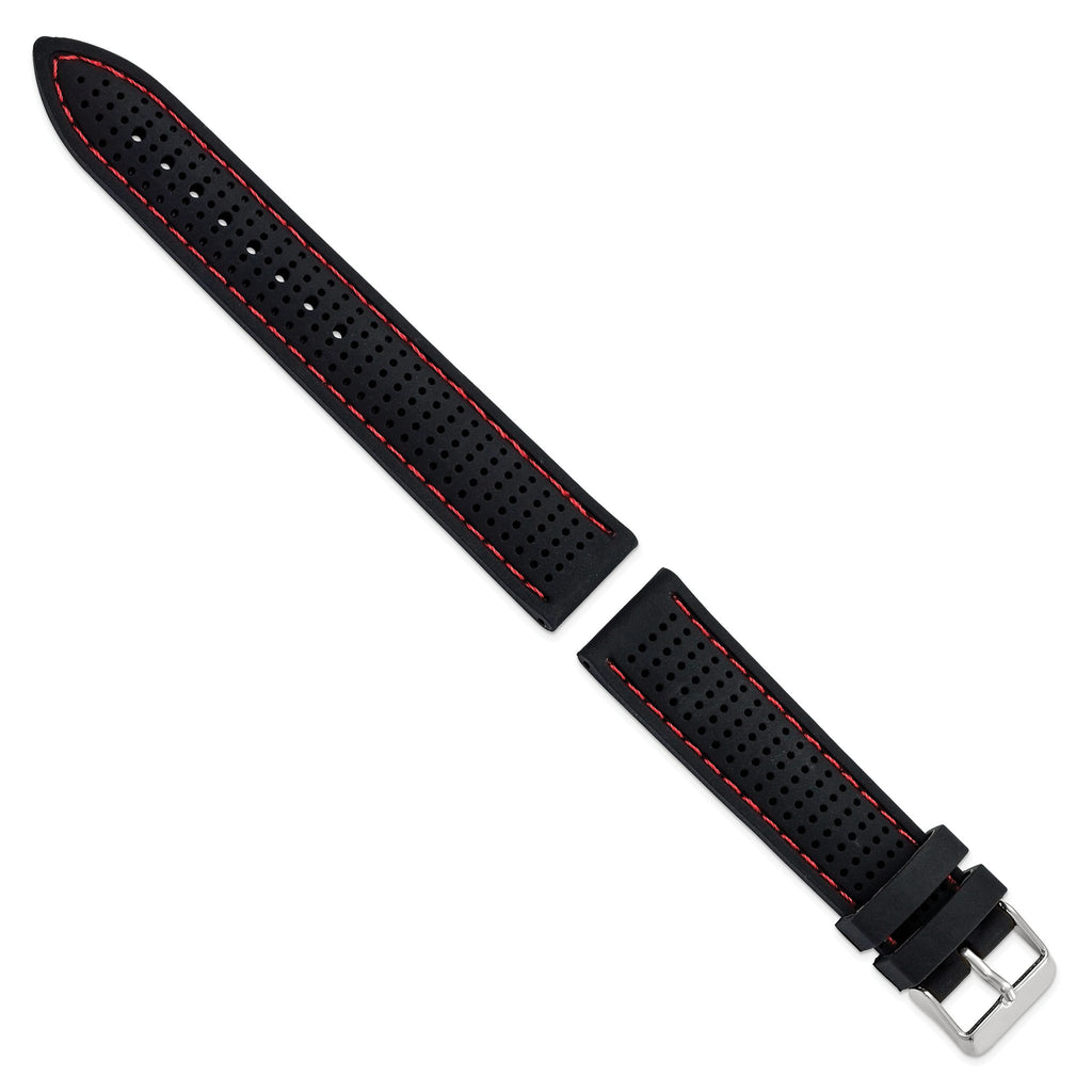 Ventilated Red Stitching Watch Band in Silicone Rubber - Sophia Jewelers