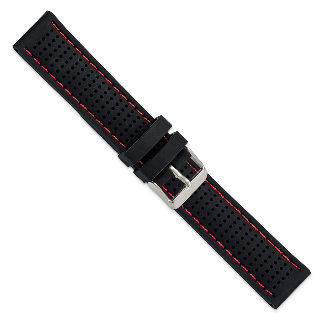 Ventilated Red Stitching Watch Band in Silicone Rubber - Sophia Jewelers