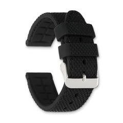 22mm Black Textured Silicone with Black Stitching and Silver-tone Buckle 8 inch Watch Band