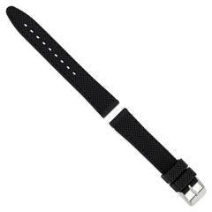 18mm Black Textured Silicone with Black Stitching and Silver-tone Buckle 8 inch Watch Band