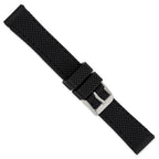 18mm Black Textured Silicone with Black Stitching and Silver-tone Buckle 8 inch Watch Band