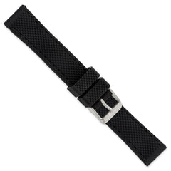 18mm Black Textured Silicone with Black Stitching and Silver-tone Buckle 8 inch Watch Band