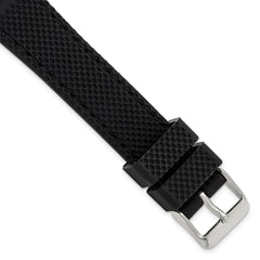 18mm Black Textured Silicone with Black Stitching and Silver-tone Buckle 8 inch Watch Band