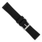 22mm Black Textured Silicone with Black Stitching and Silver-tone Buckle 8 inch Watch Band