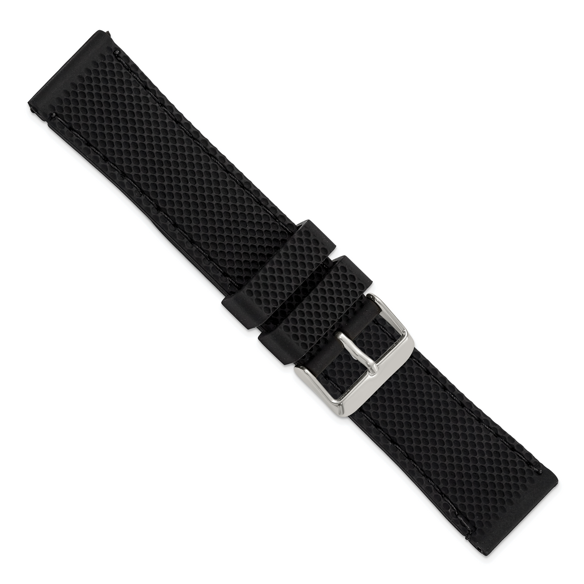 DeBeer 22mm Black Textured Silicone with Black Stitching and Silver-tone Buckle 8 inch Watch Band