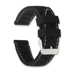 18mm Black Textured Silicone with White Stitching and Silver-tone Buckle 8 inch Watch Band