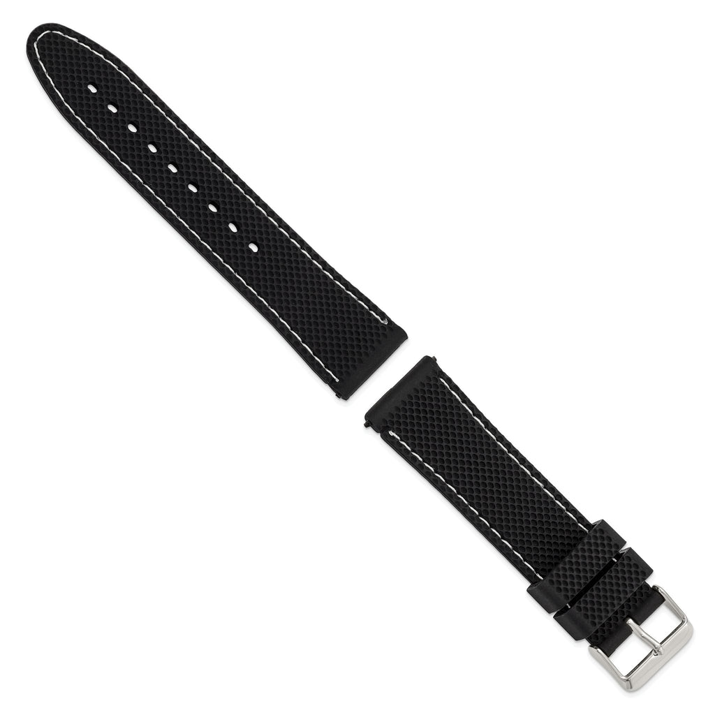 White Black Watch Band in Silicone Rubber, Textured - Sophia Jewelers
