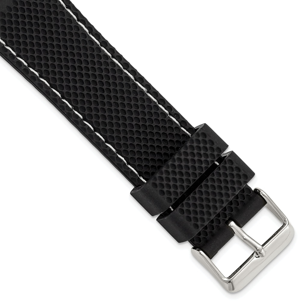 White Black Watch Band in Silicone Rubber, Textured - Sophia Jewelers