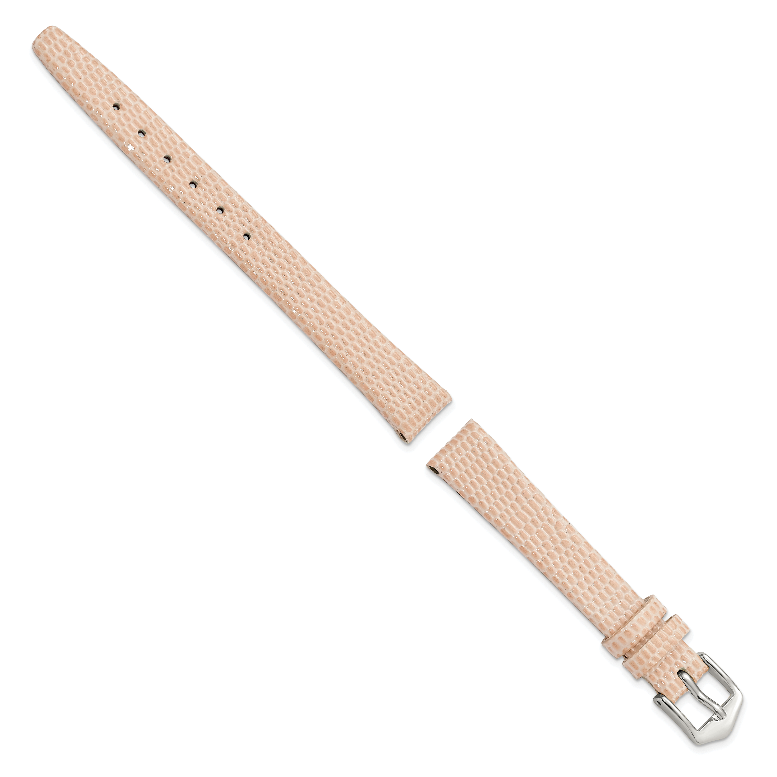 12mm Peach Flat Lizard Grain Calfskin Leather with Silver-tone Aluminum Buckle 6.75 inch Watch Band