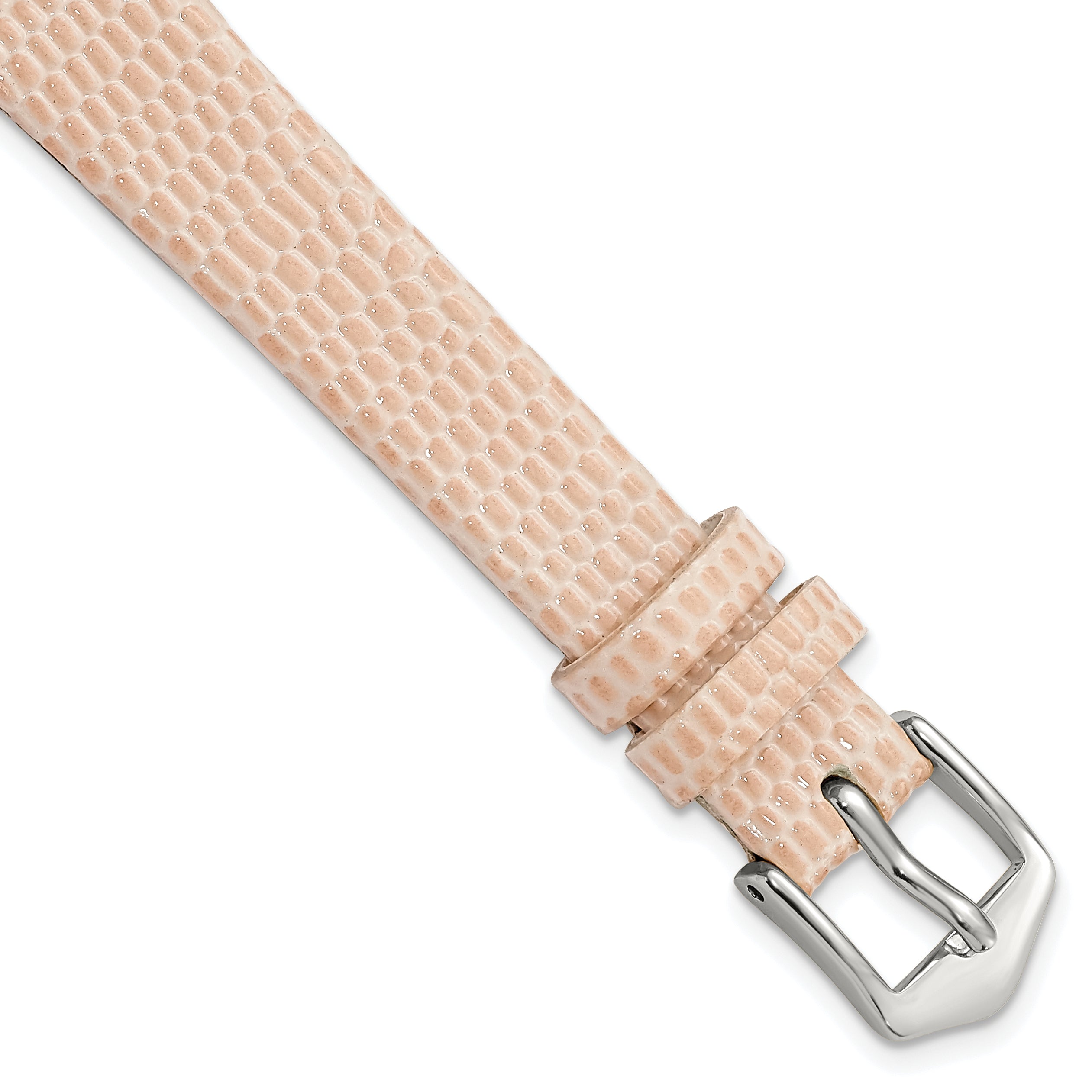 12mm Peach Flat Lizard Grain Calfskin Leather with Silver-tone Aluminum Buckle 6.75 inch Watch Band Main image