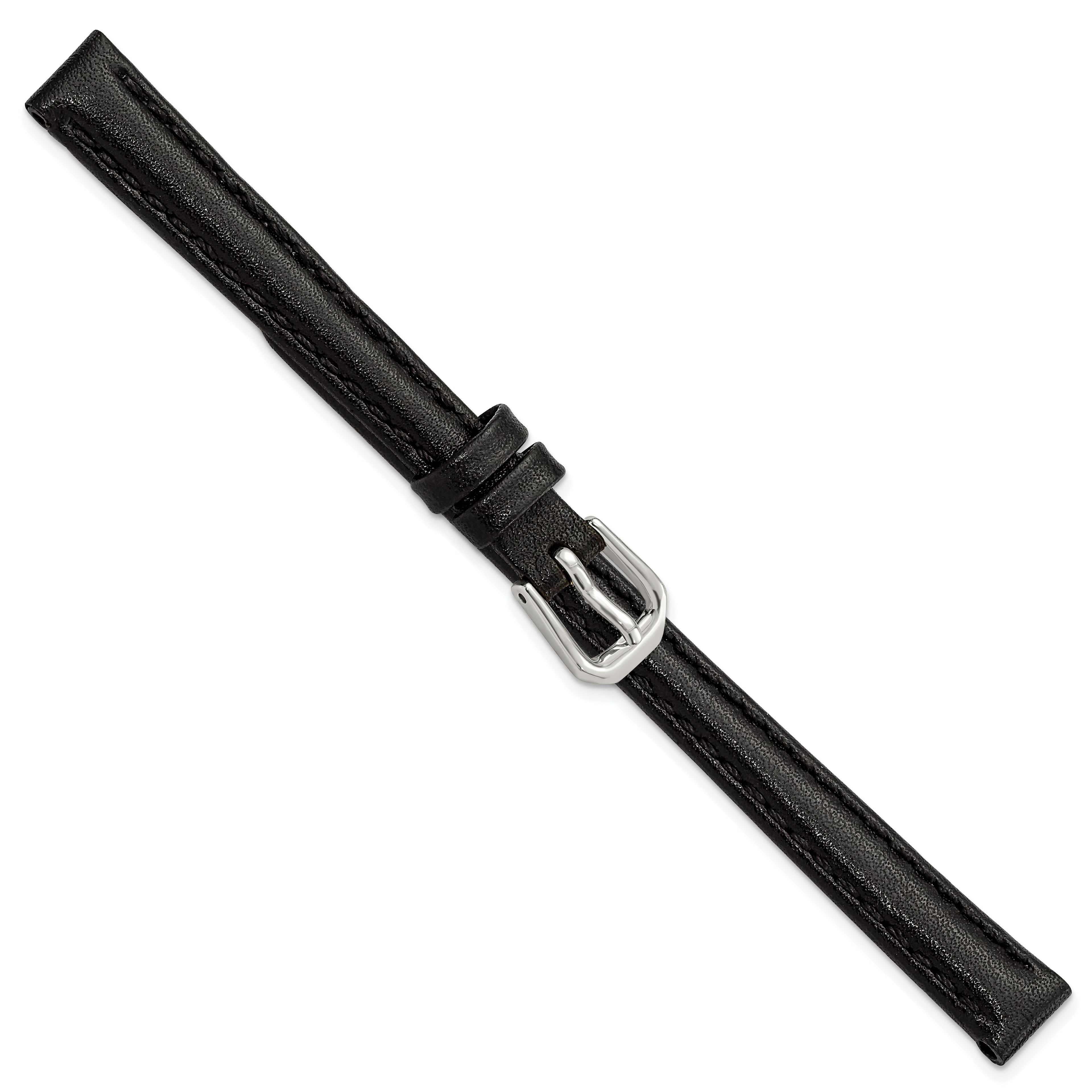 10mm Black Smooth Leather with Silver-tone Buckle 6.75 inch Watch Band - Sophia Jewelers
