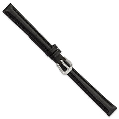 10mm Black Smooth Leather with Silver-tone Buckle 6.75 inch Watch Band