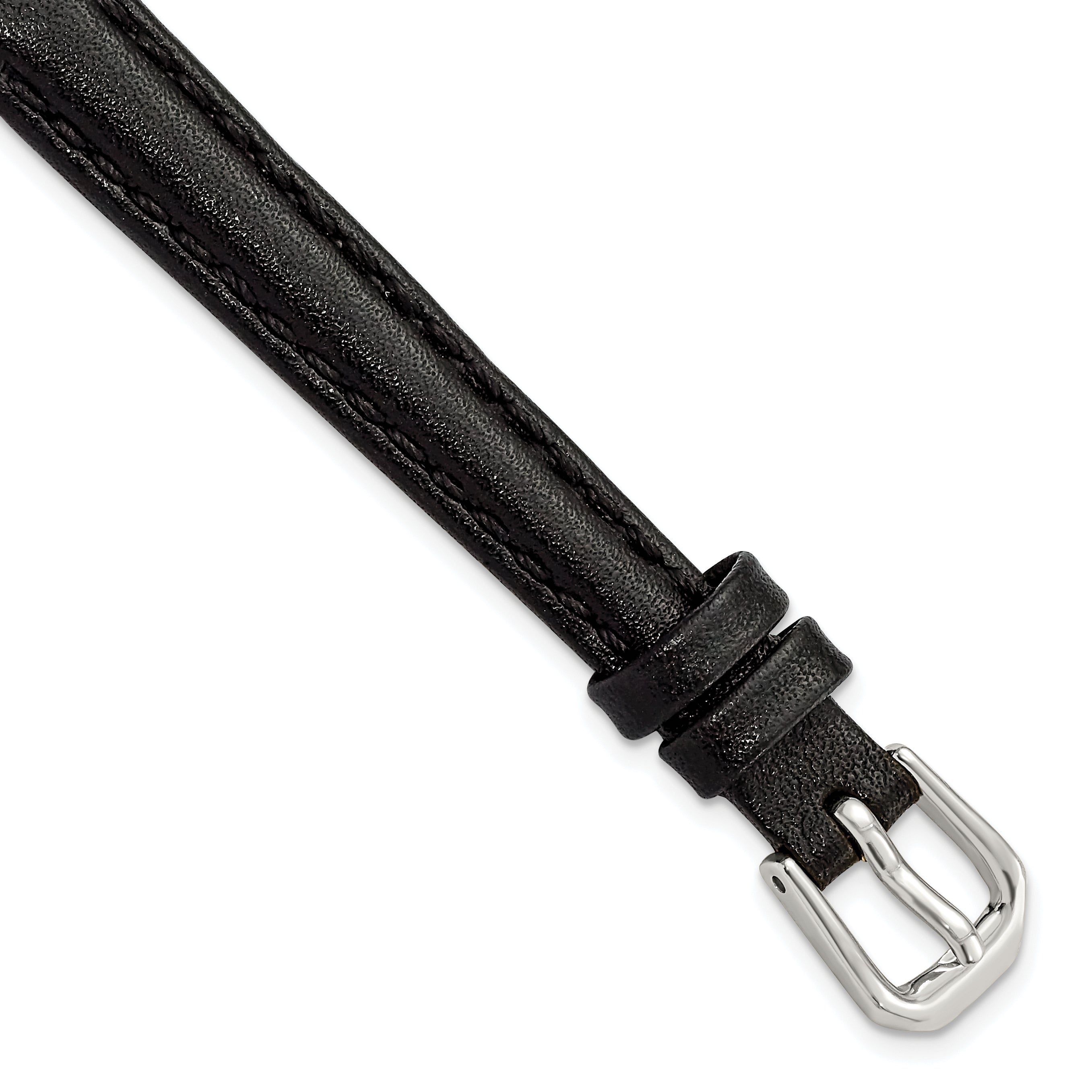 10mm Black Smooth Leather with Silver-tone Buckle 6.75 inch Watch Band