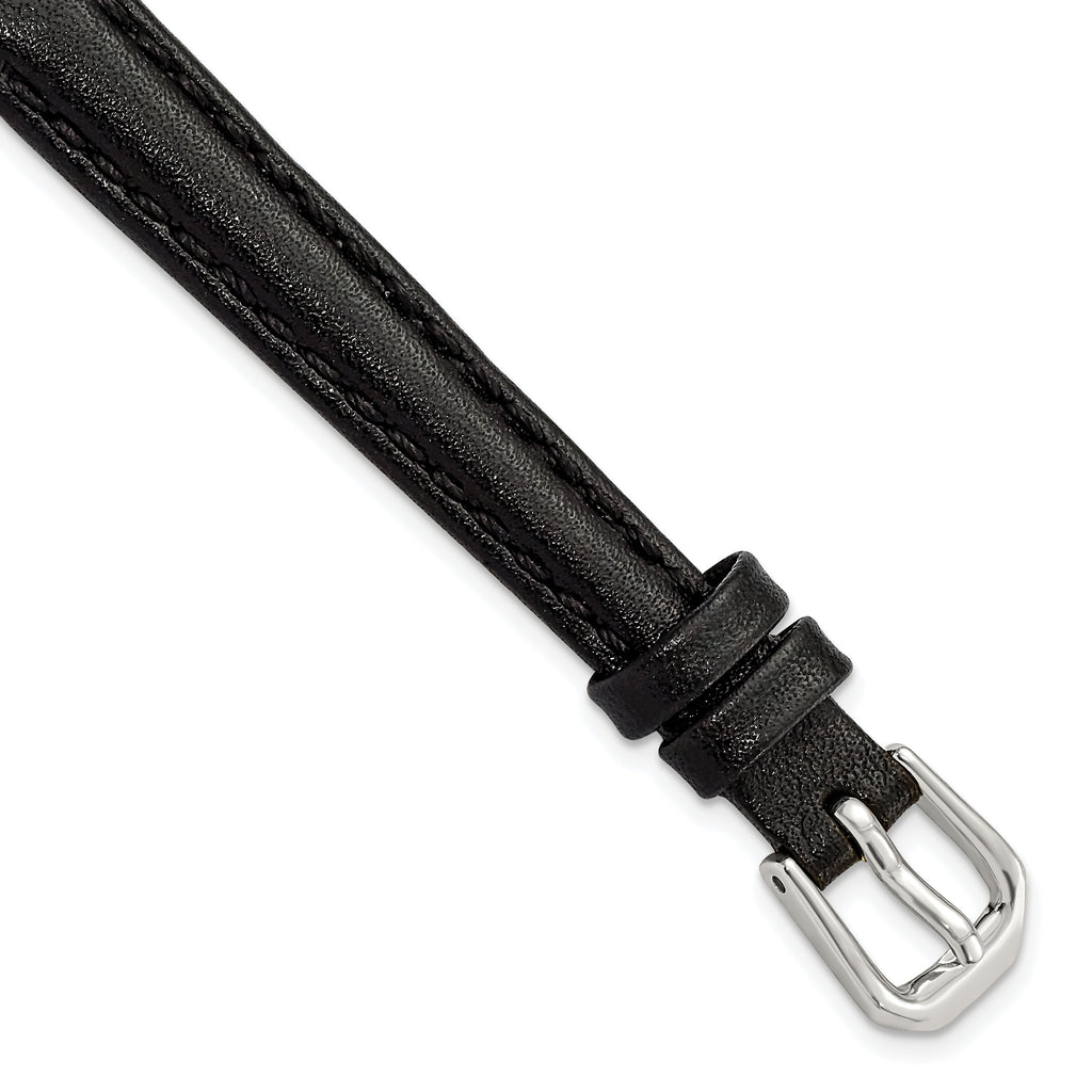 10mm Black Smooth Leather with Silver-tone Buckle 6.75 inch Watch Band - Sophia Jewelers