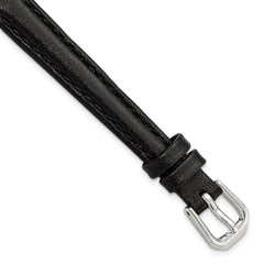 10mm Black Smooth Leather with Silver-tone Buckle 6.75 inch Watch Band