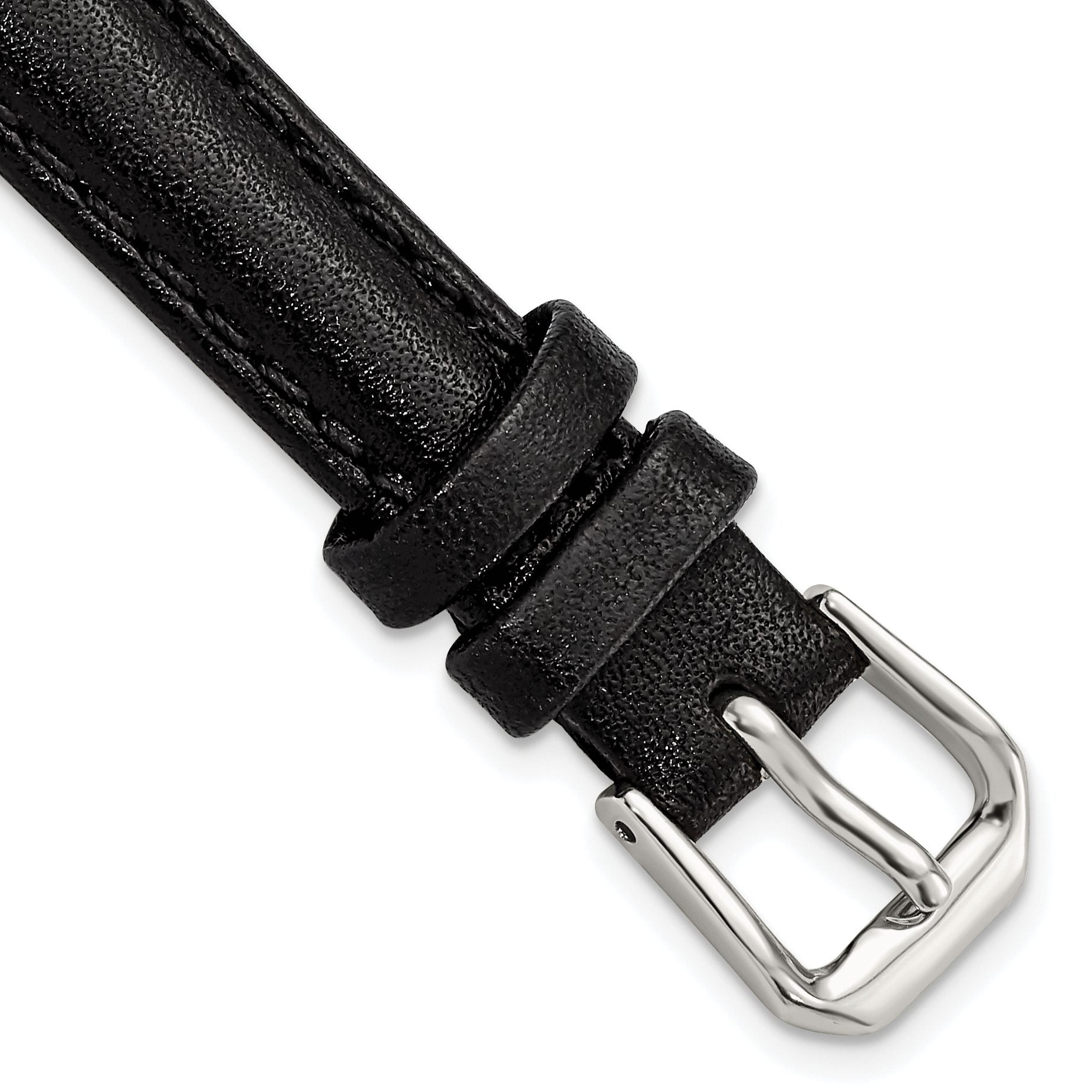 Black Smooth Leather Watch Band with Silver-Tone Buckle, 12mm Secondary image
