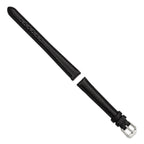 Black Smooth Leather Watch Band with Silver-Tone Buckle, 12mm - Sophia Jewelers