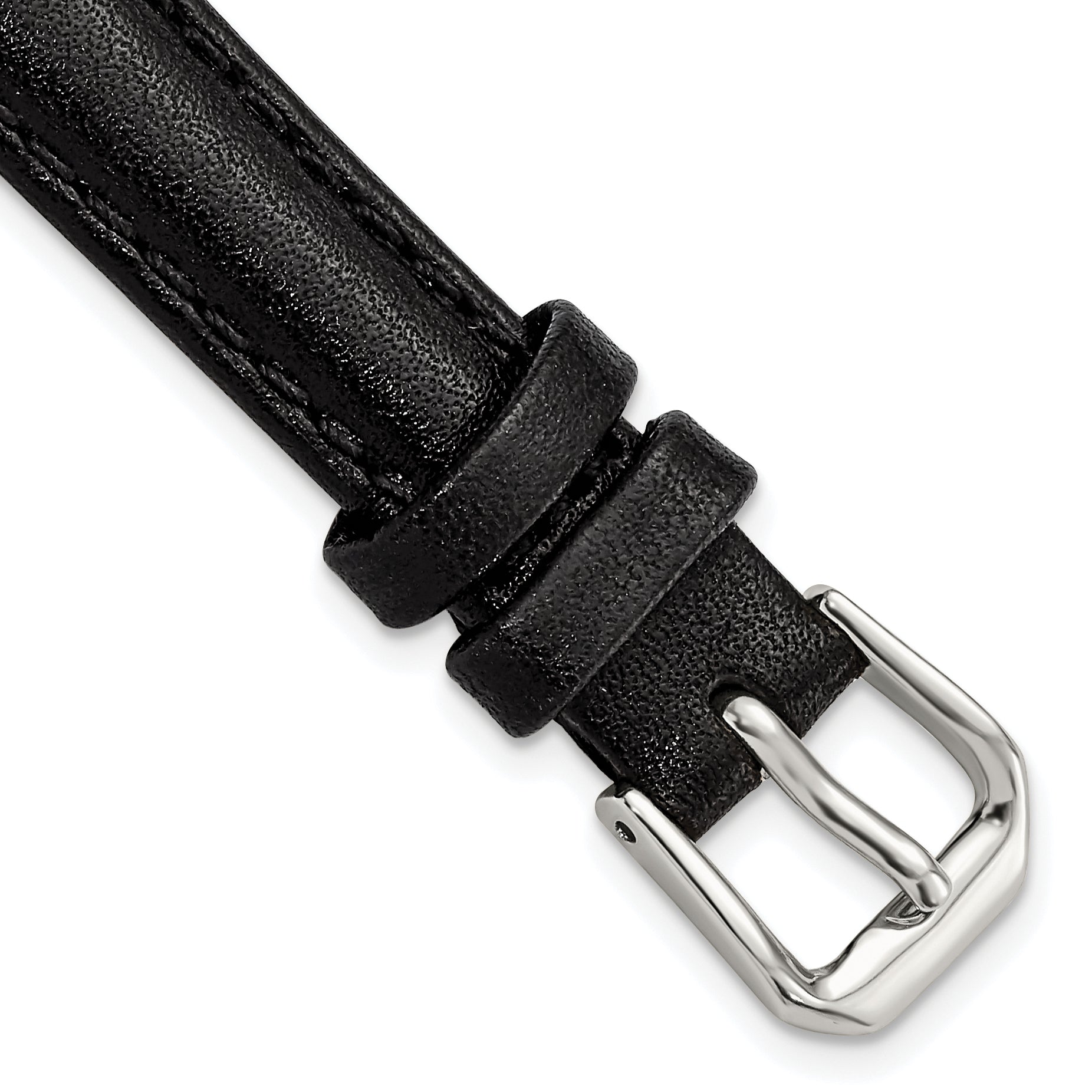 10mm Black Smooth Leather with Silver-tone Buckle 6.75 inch Watch Band