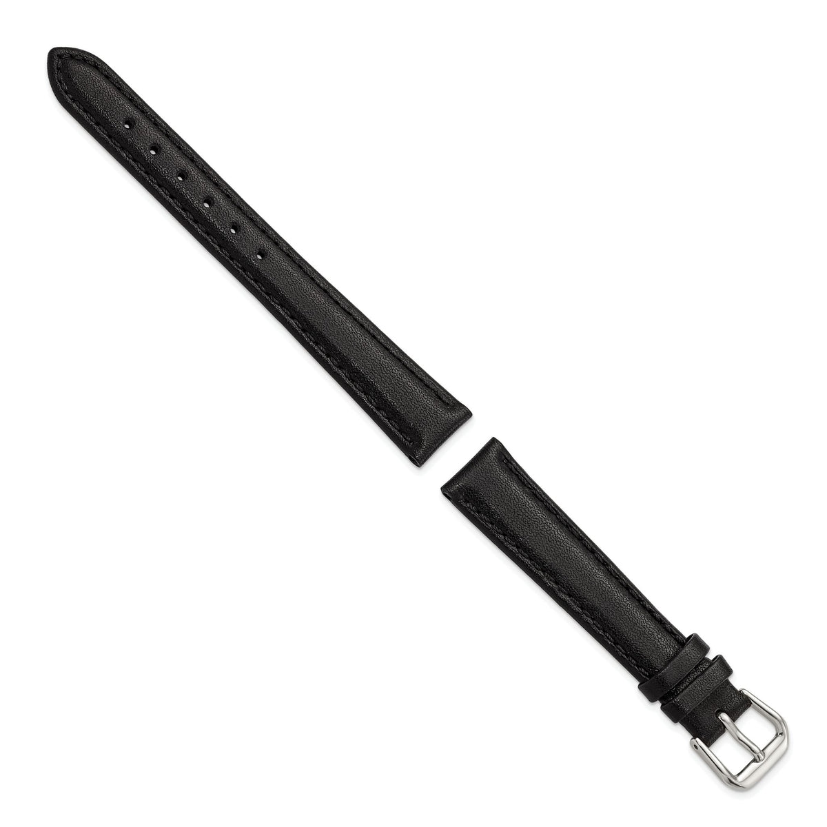 Black Smooth Leather Watch Band with Silver-Tone Buckle, 12mm - Sophia Jewelers