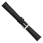 Black Smooth Leather Watch Band with Silver-Tone Buckle, 12mm - Sophia Jewelers
