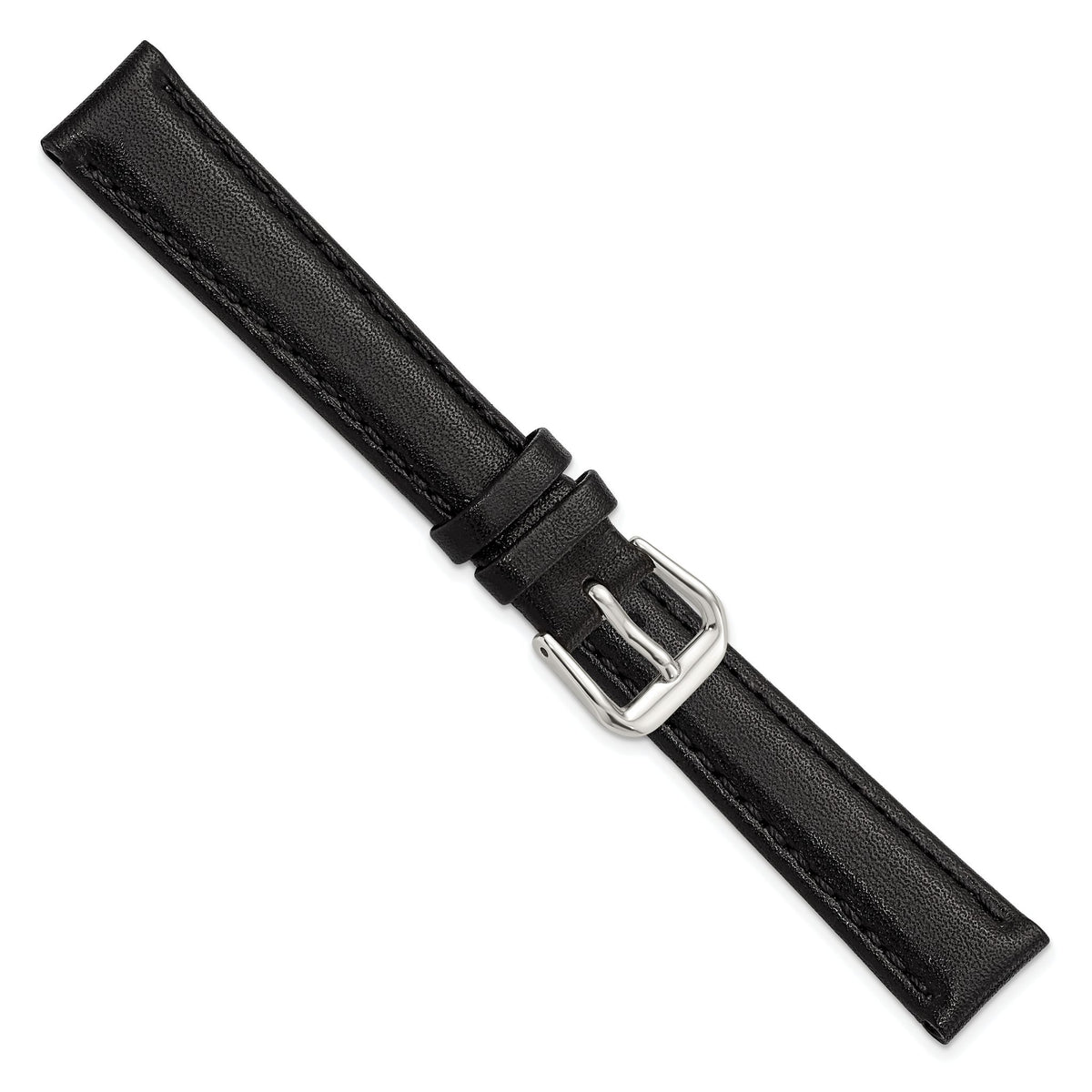 Black Smooth Leather Watch Band with Silver-Tone Buckle, 12mm - Sophia Jewelers