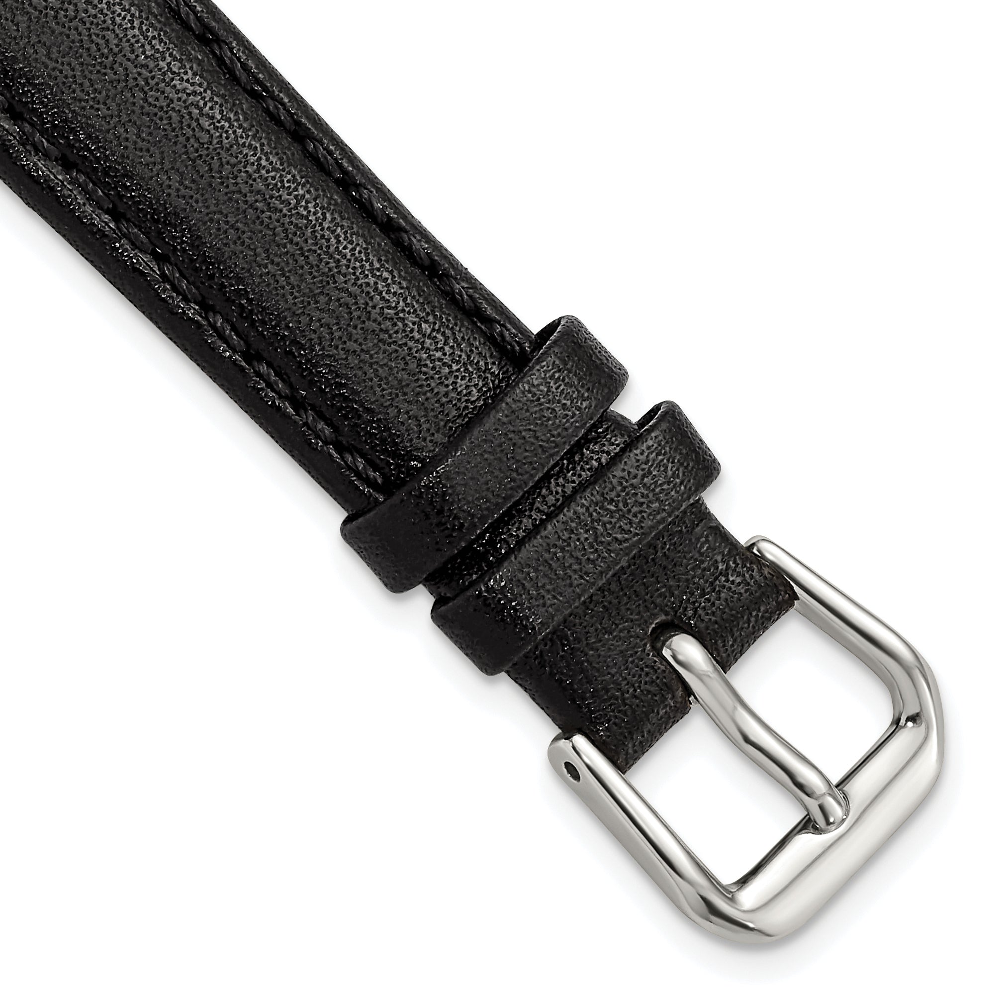 10mm Black Smooth Leather with Silver-tone Buckle 6.75 inch Watch Band