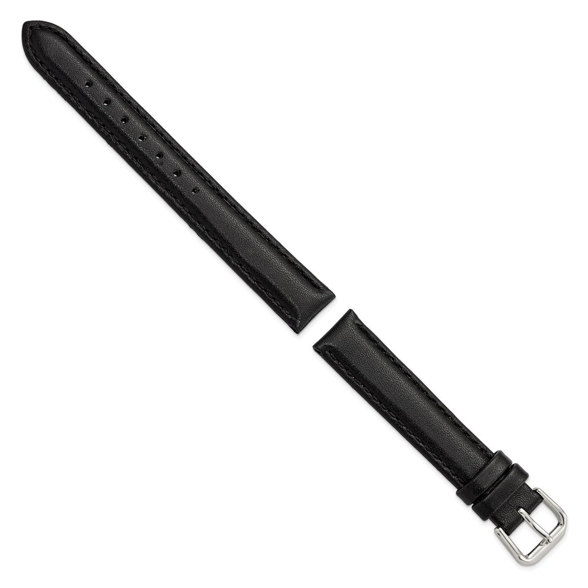 Black Smooth Leather Watch Band with Silver-Tone Buckle, 12mm - Sophia Jewelers