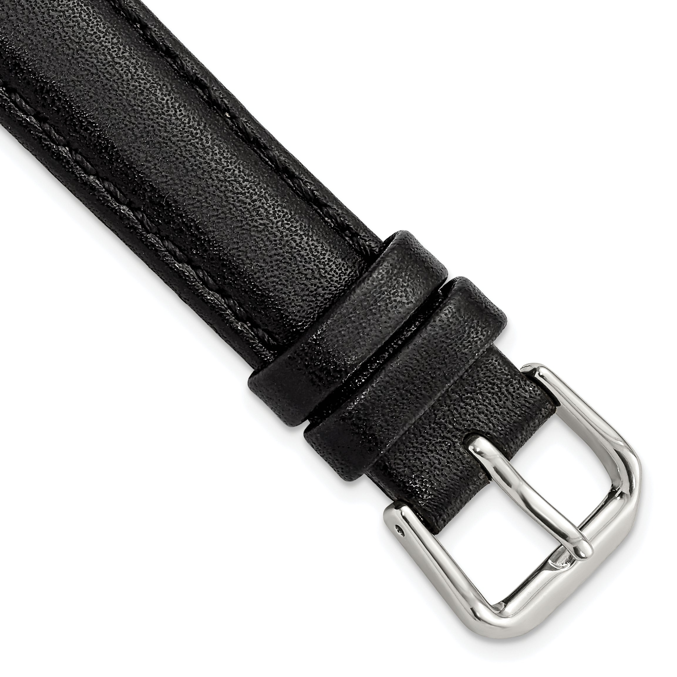 10mm Black Smooth Leather with Silver-tone Buckle 6.75 inch Watch Band