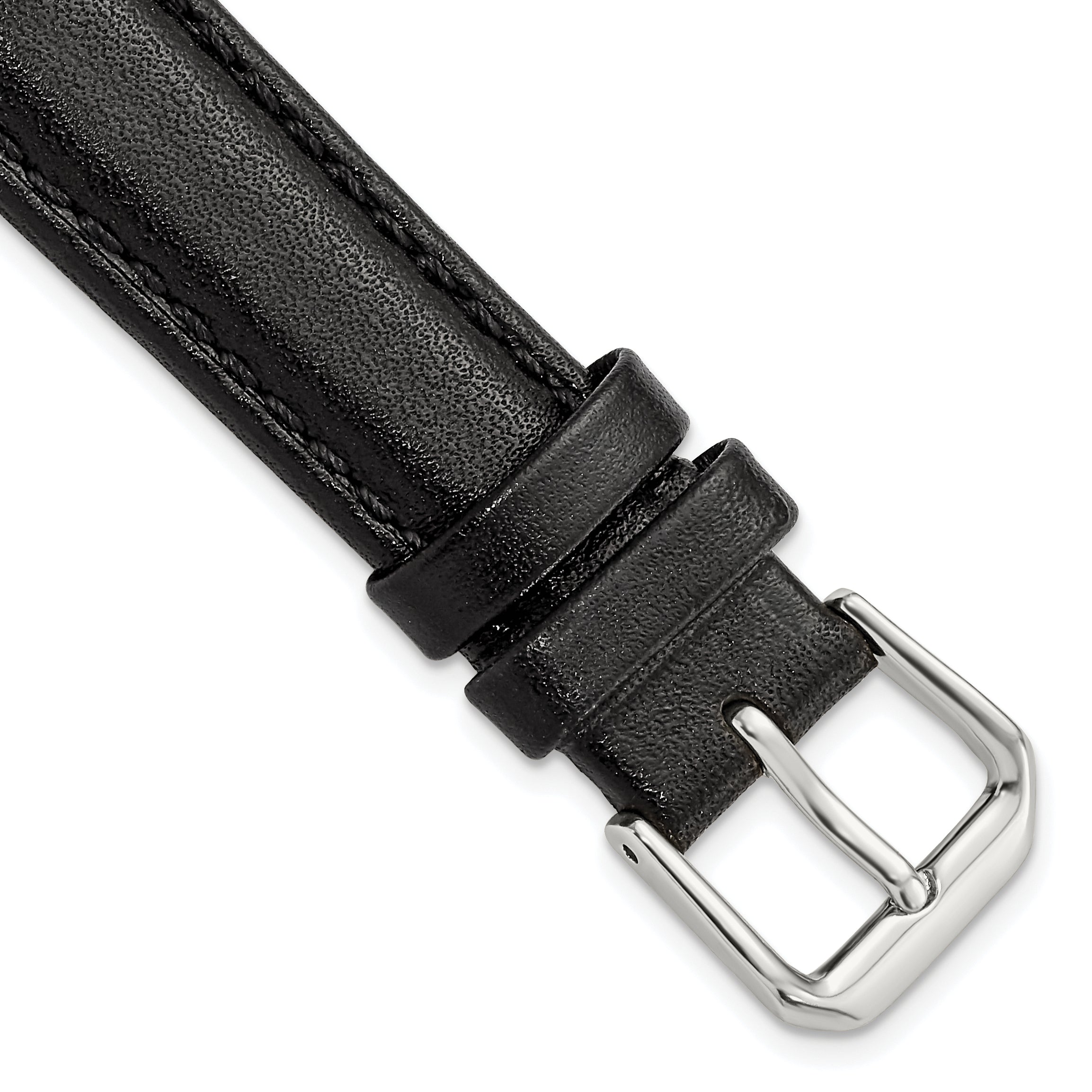10mm Black Smooth Leather with Silver-tone Buckle 6.75 inch Watch Band