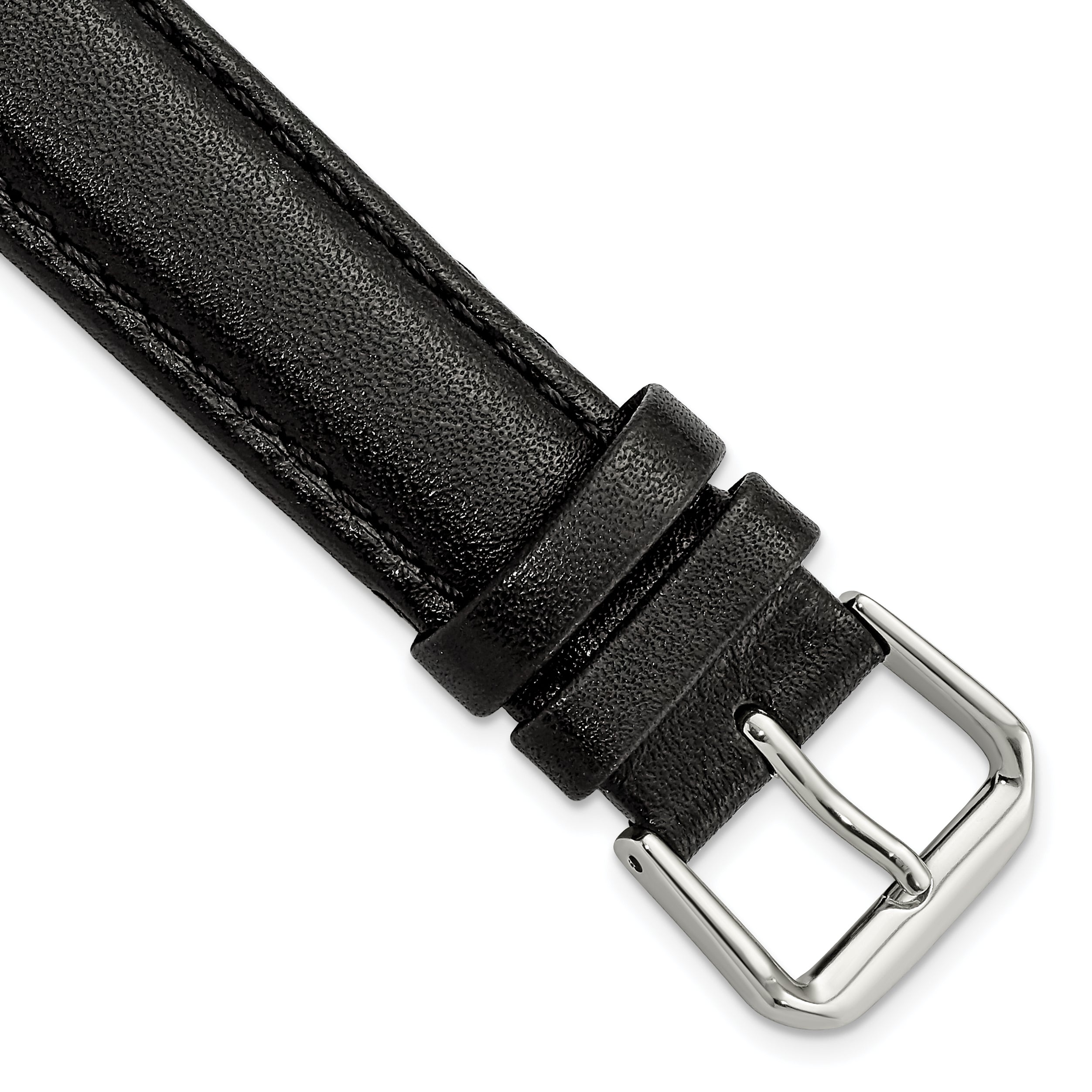 10mm Black Smooth Leather with Silver-tone Buckle 6.75 inch Watch Band