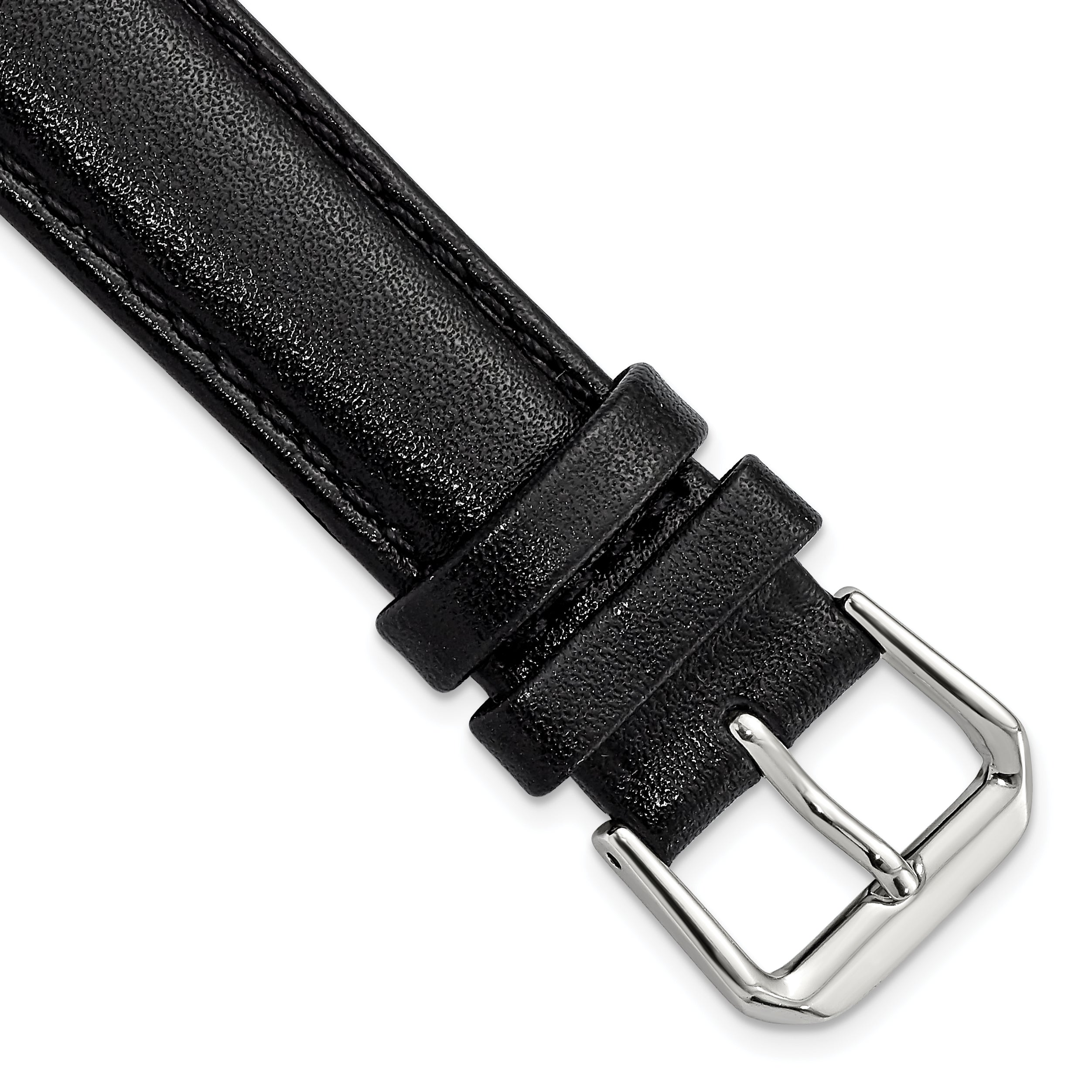 10mm Black Smooth Leather with Silver-tone Buckle 6.75 inch Watch Band