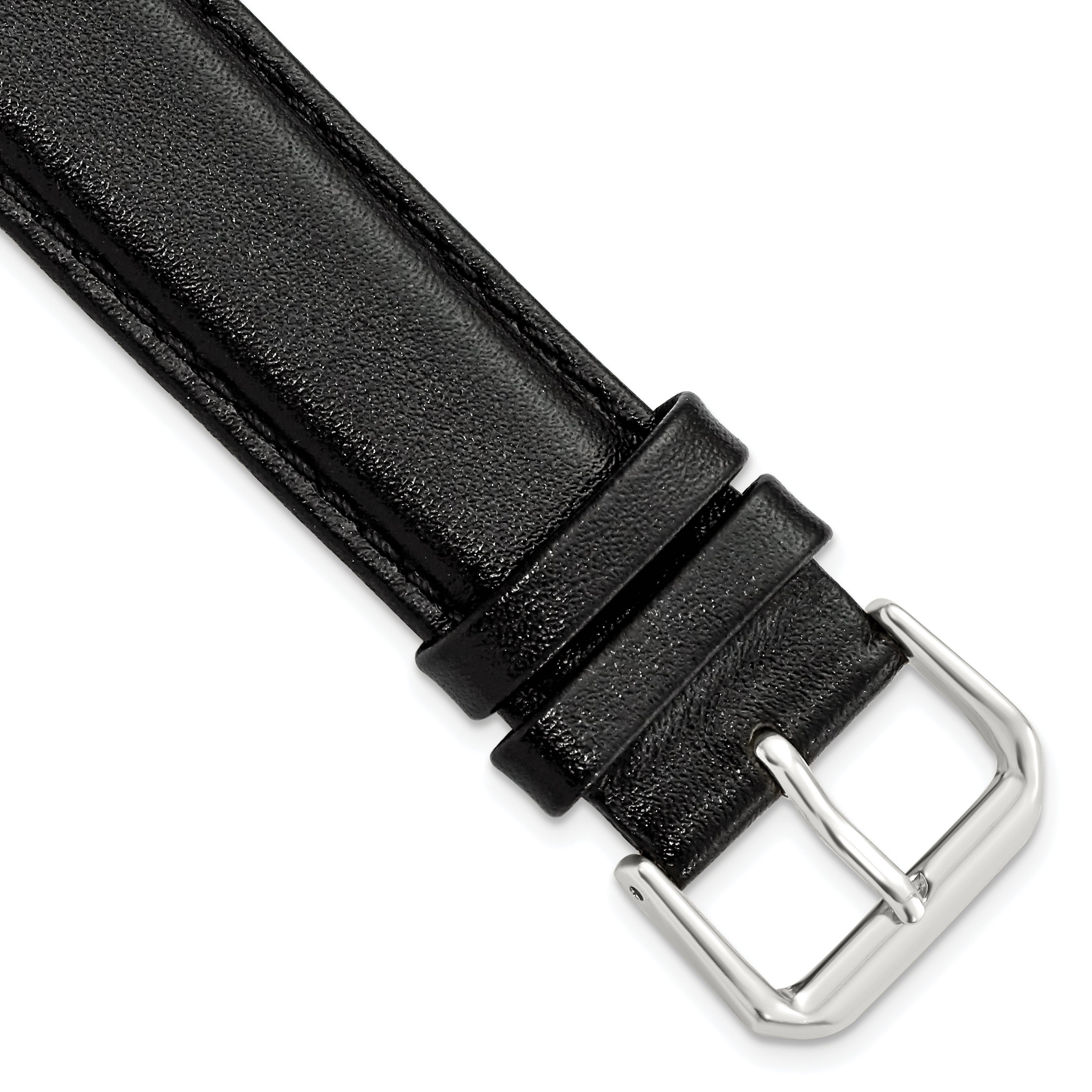 10mm Black Smooth Leather with Silver-tone Buckle 6.75 inch Watch Band