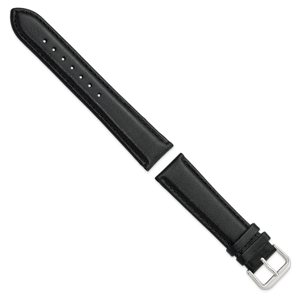 Black Smooth Leather Watch Band with Silver-Tone Buckle, 12mm - Sophia Jewelers