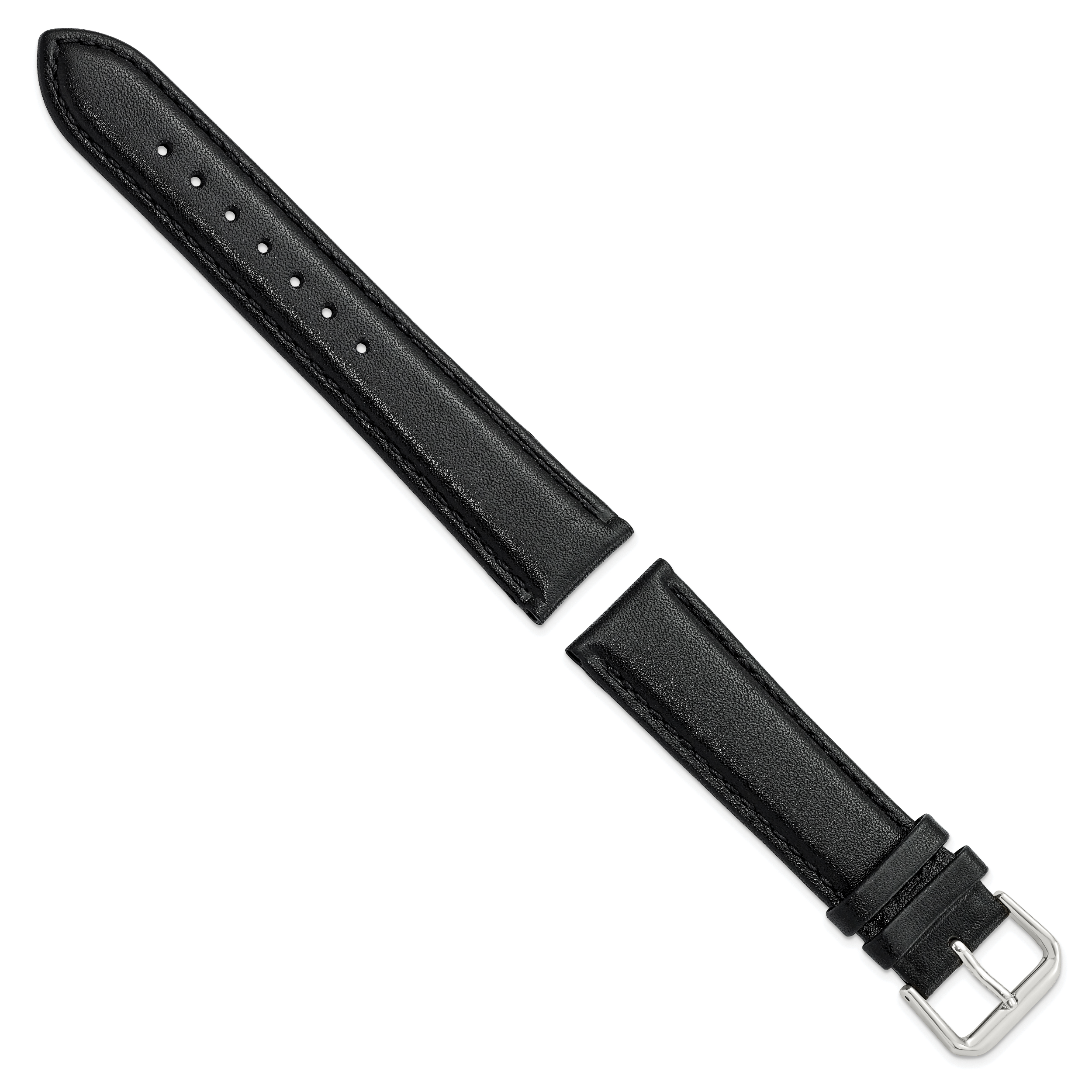 Black Genuine Leather Watch Band with Silver-Tone Buckle 20mm Secondary image