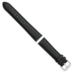 Black Genuine Leather Watch Band with Silver-Tone Buckle 20mm