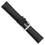 Black Genuine Leather Watch Band with Silver-Tone Buckle 20mm