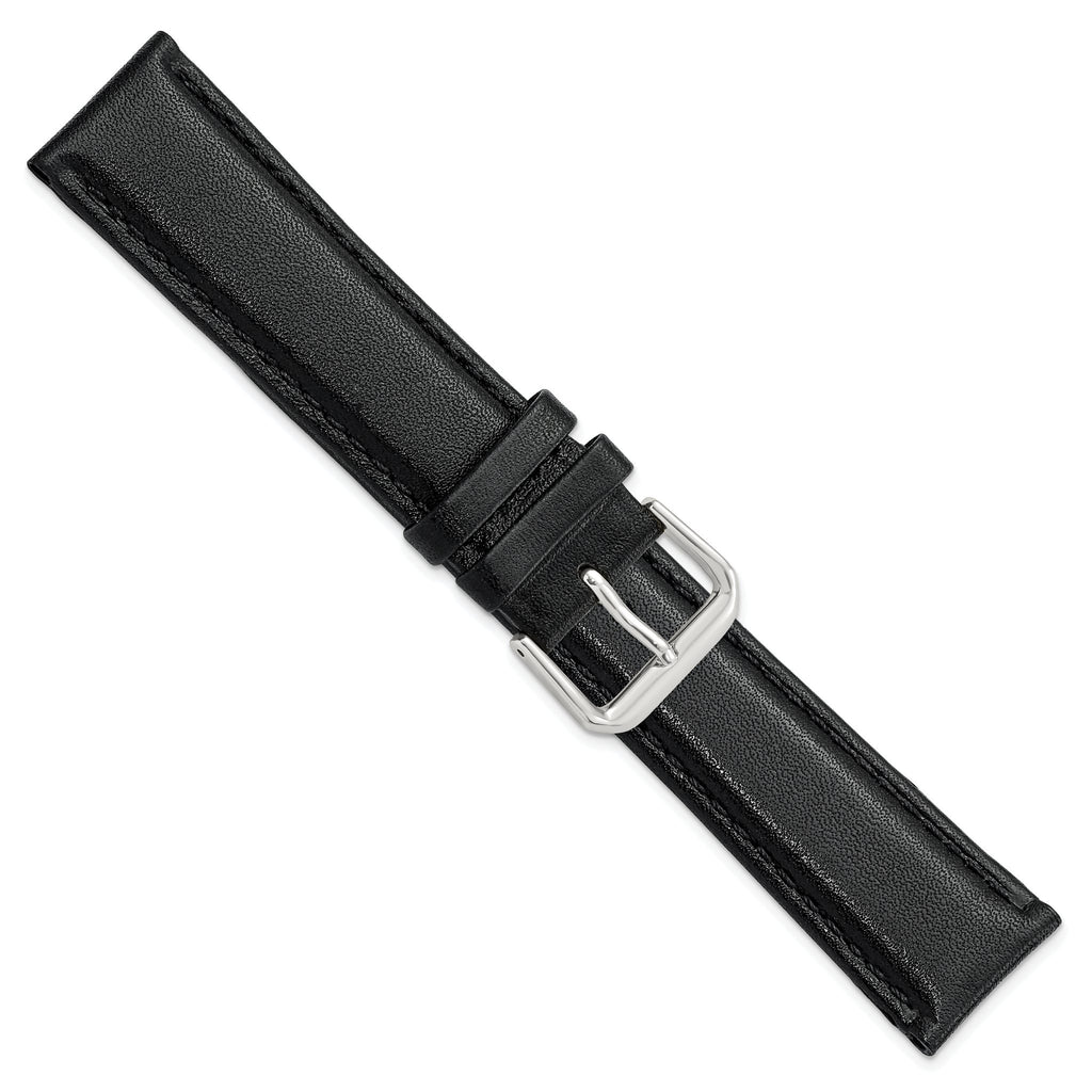 Black Smooth Leather Watch Band with Silver-Tone Buckle, 12mm - Sophia Jewelers