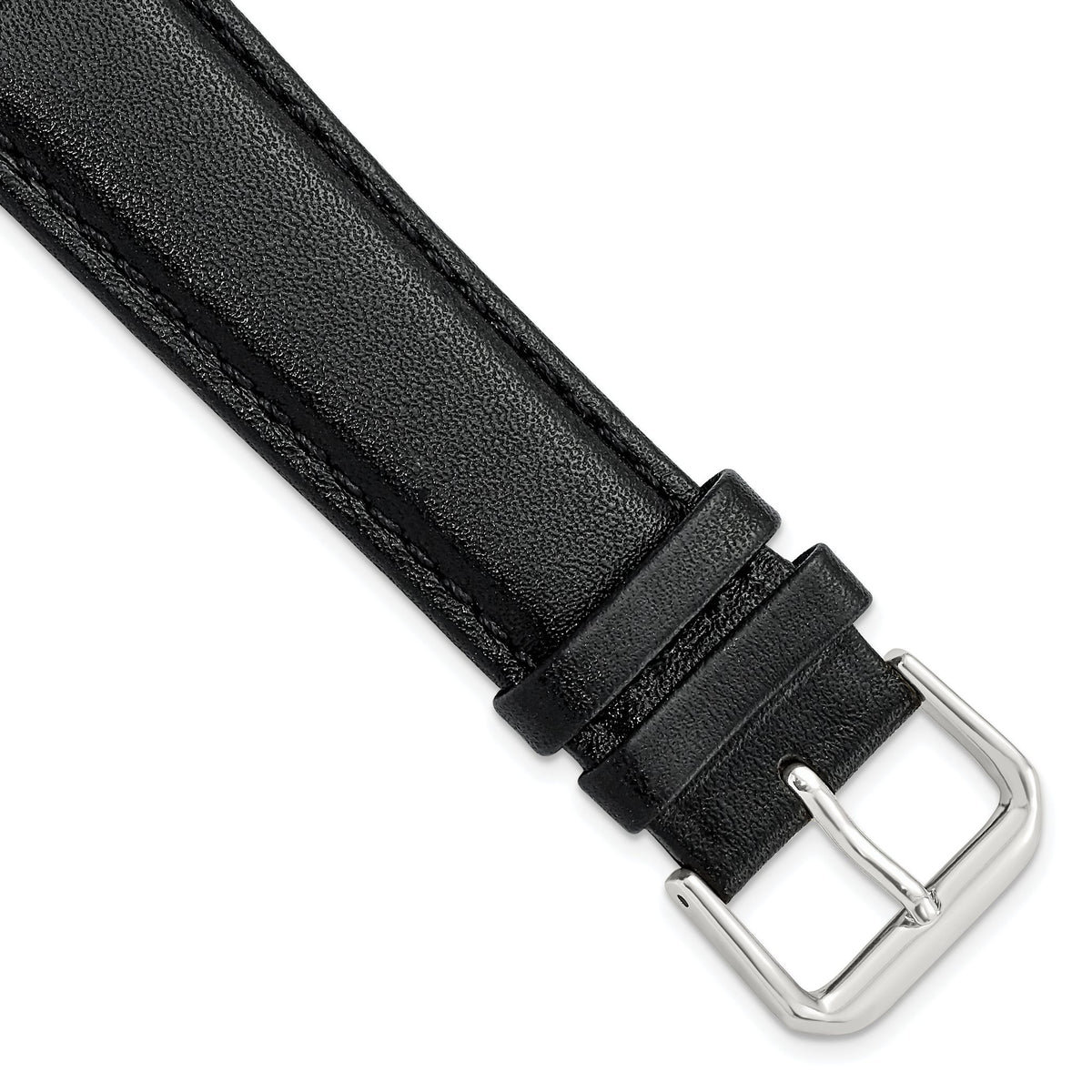 Black Smooth Leather Watch Band with Silver-Tone Buckle, 12mm - Sophia Jewelers