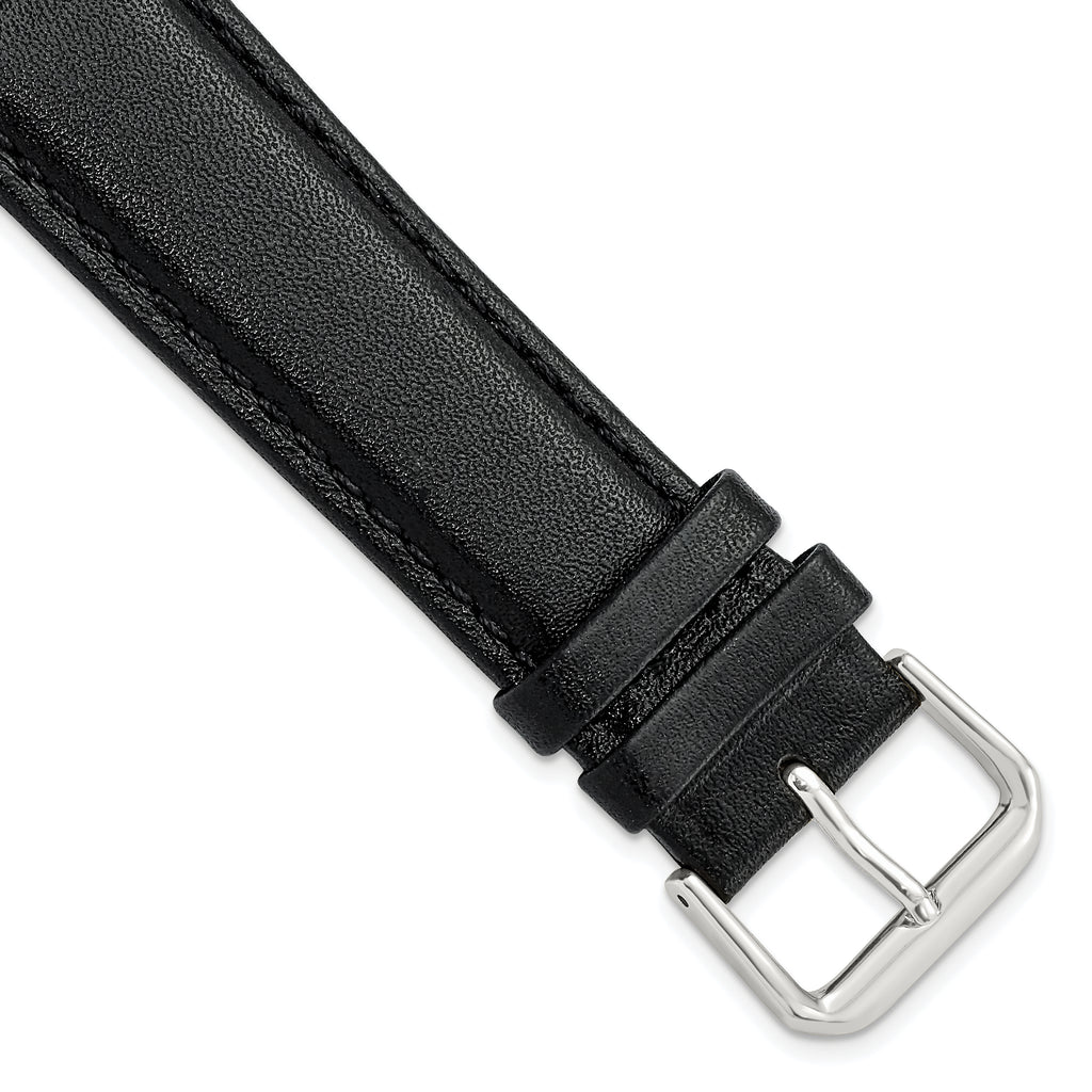 Black Genuine Leather Watch Band with Silver-Tone Buckle 20mm